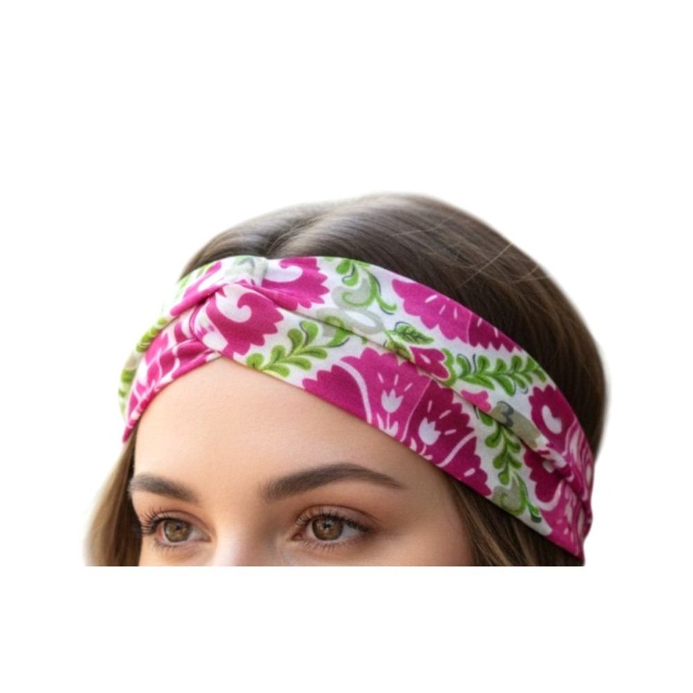 VERA BRADLEY Pink/Green CHIFFON Elastic Band GLENNA JULEP TULIP HEADBAND OS